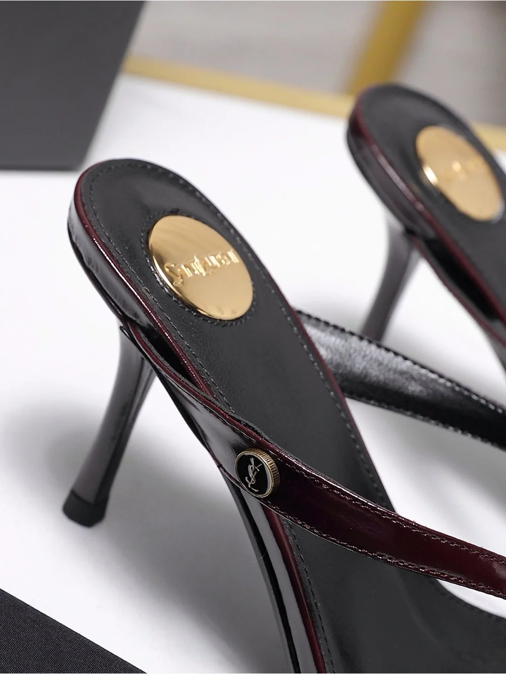 Saint Laurent Burgundy Patent Leather Slingback Heels